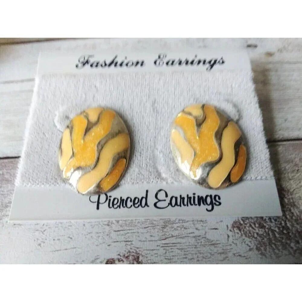 Vintage 1980s Deadstock Orange and Gold Egg Shaped Earrings